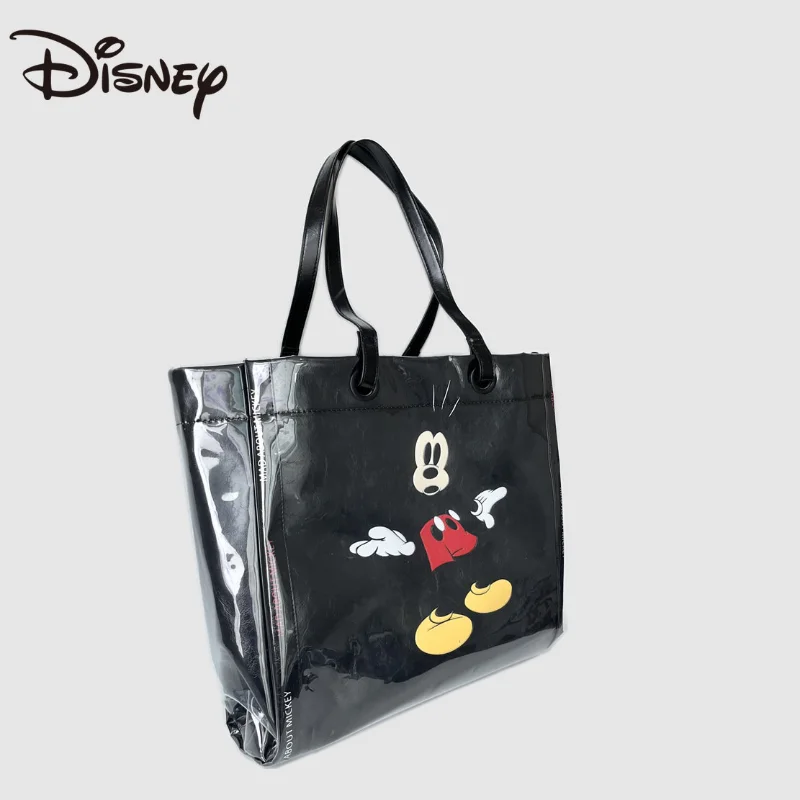 Disney's New Three-dimensional Embossing Double-sided Printing Black Big Lady Leather Transparent Tote Bag Fashion Shoulder Tote