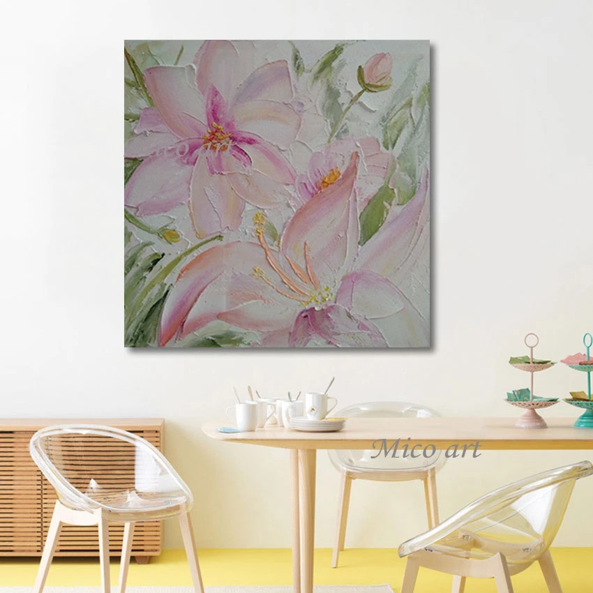 Картина на холсте с розовыми цветами настенное украшение для детского сада