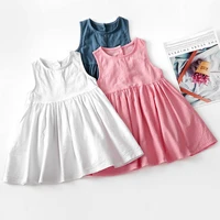 infant newborn baby girls dress new spot girl dress cotton linen solid color sleeveless girl pleated dress kids dresses