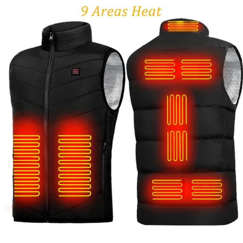 

9PCS Winter Heated Vest Jacket Fashion Men Women Coat Intelligent USB Electric Heating Thermal Warm Clothes Heated Vest 열선조끼