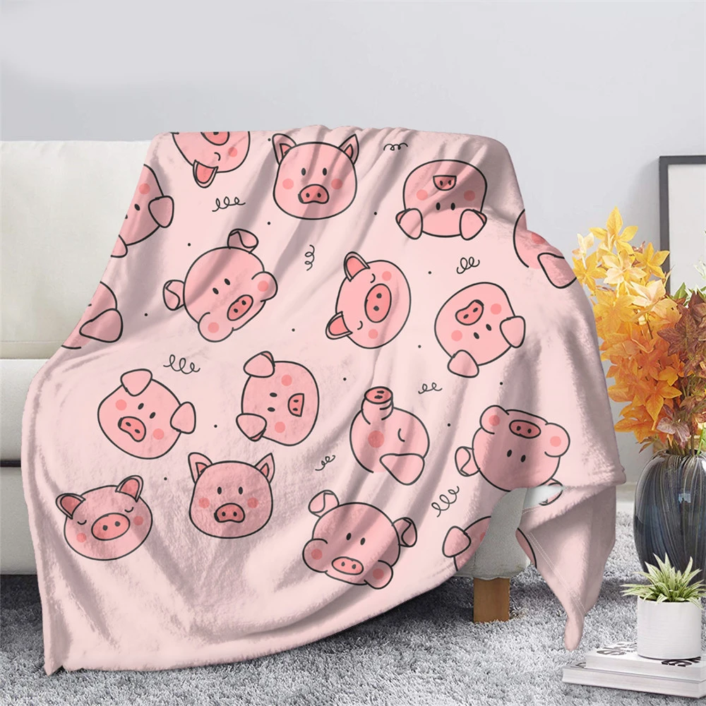 

Cute Pig Pink Fleece Blanket Warm Bedroom Throw Blanket on Bed Sofa Bedding Travel Flannel Blankets for Adult Kids Quilt