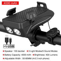 4000mah led bicycle lights mobile phone bracket cycling front lamp speaker alarm usb 4 in 1 multi function bicycle accessories