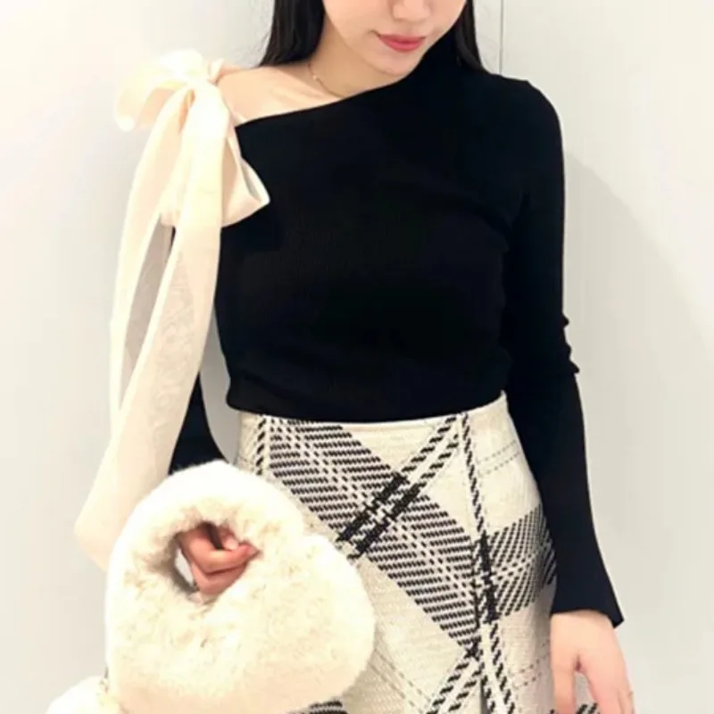 Женский свитер со шнуровкой и бантом модель 2024 года женская верхняя одежда с