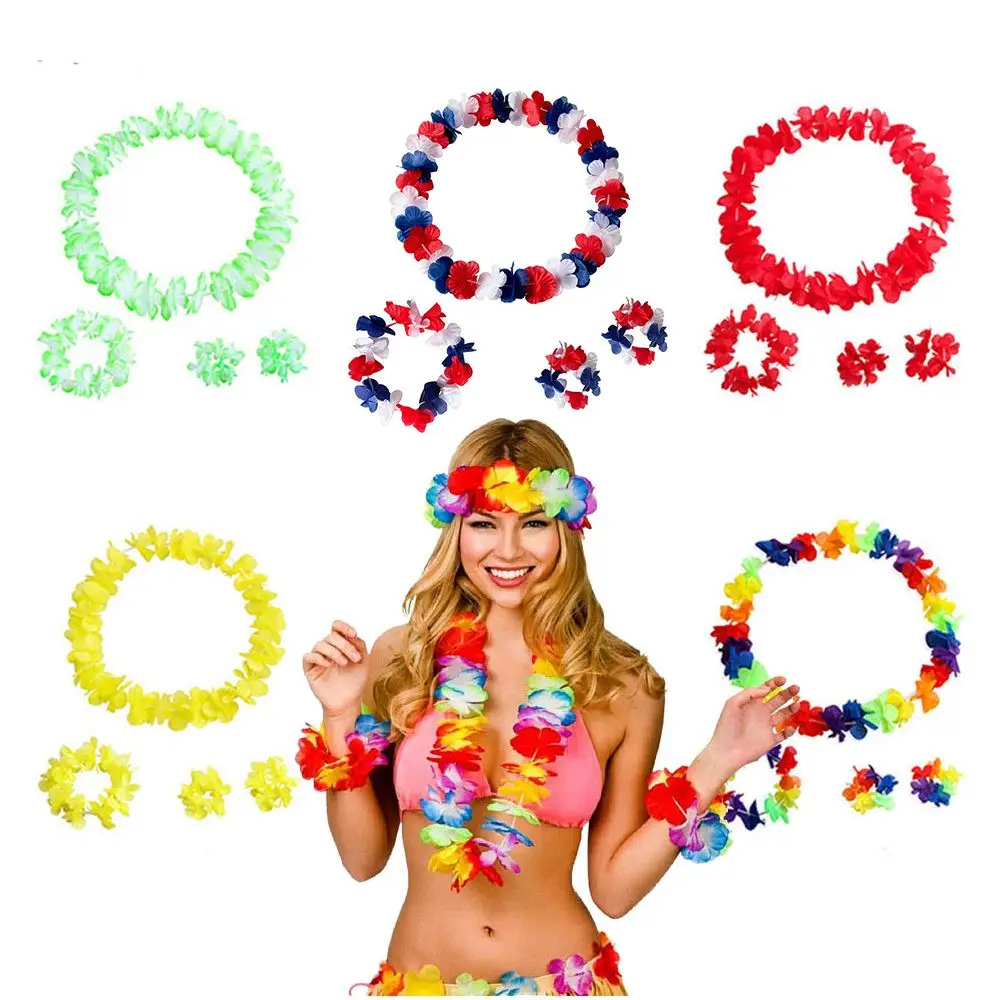 

Качественное искусственное украшение, Пляжное нарядное платье, повязка на голову, гирлянда, свадебные украшения, наручные повязки, ожерелье в виде Гавайских цветов