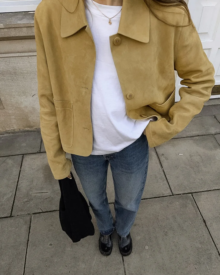 Новые замшевые модные повседневные куртки весенне-осенняя женская однобортная