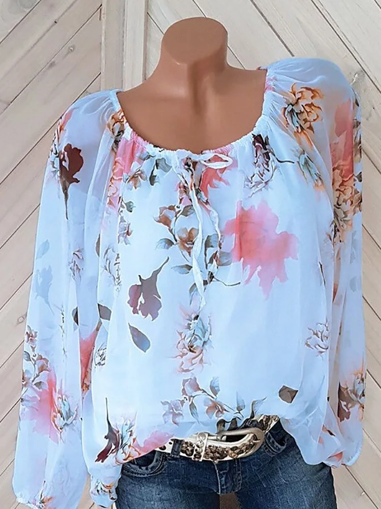 

Blue Green Top Women Blouses Sweet Cool Flowers Print Shirt Tie Collar Long Sleeve Blouse Green White Chiffon Shirt Blusas Mujer