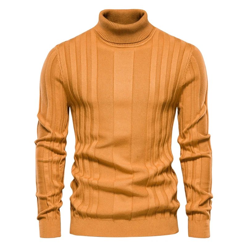 

2022 autumn new European size cotton blend men's solid color pullover turtleneck sweater casual knitted warm bottoming shirt