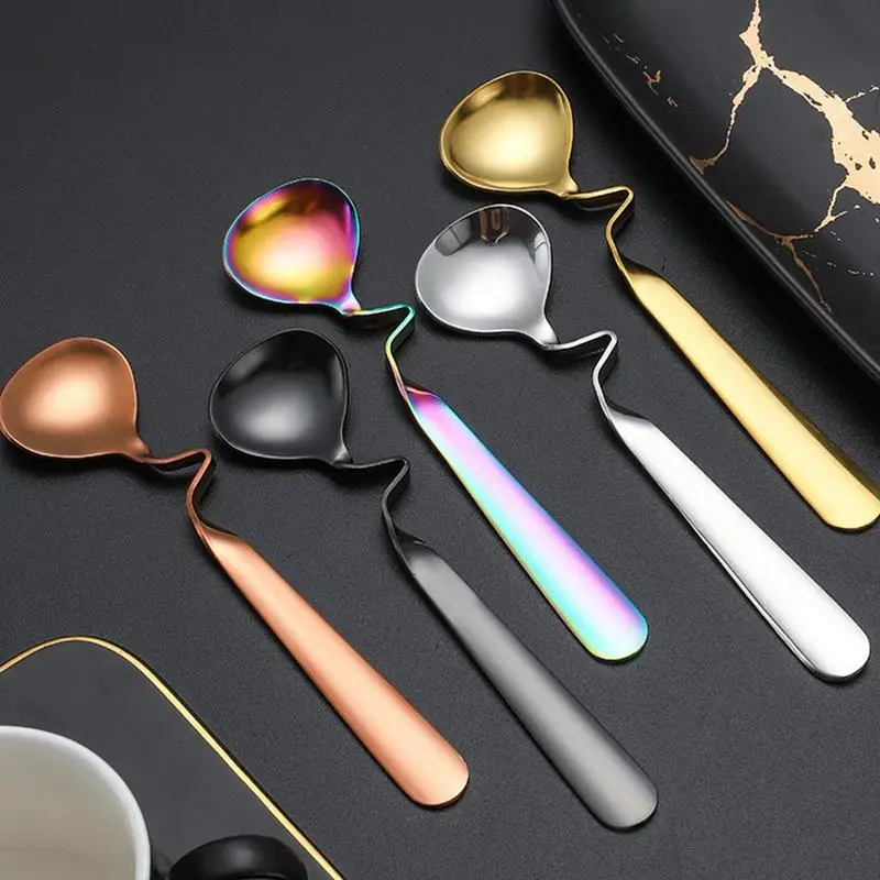 

Stainless Steel S-Shaped Cup Spoon Tea Coffe Curved Stirring Spoon Cake Dessert Spoon For Kitchen Home Hotel Bar Restaurants