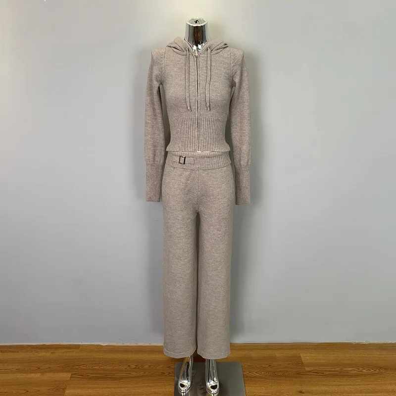 Женский костюм-двойка с капюшоном пикантный облегающий трикотажный пиджак на