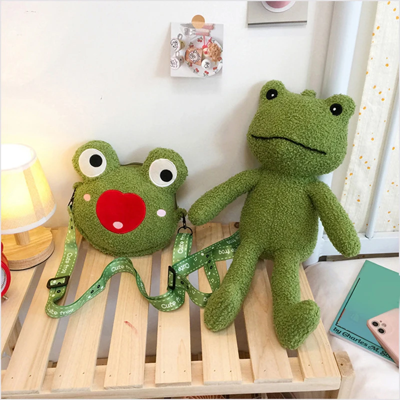 

INS Ugly Funny Frog Plush Small Bag Small Girls Bag Women Cartoon Frog Messenger Bag Plush Doll Student Cute Girl Shoulder Bag