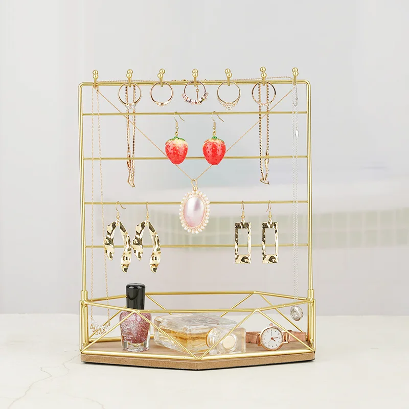 Table Hanging Jewelry Organizer Jewelry Stand Holder Display Stand with Jewelry Tray Base Gold Metal Frame Rack Holder