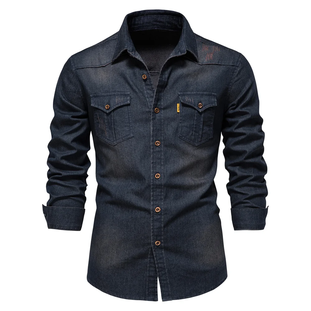 Denim Shirt Men Long Sleeve Quality Cowboy Shirts for Men Casual Slim Fit Mens Designer Clothing