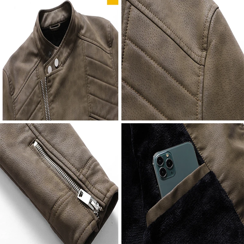 Зимняя мужская куртка из искусственной кожи верхняя одежда мотоциклетная