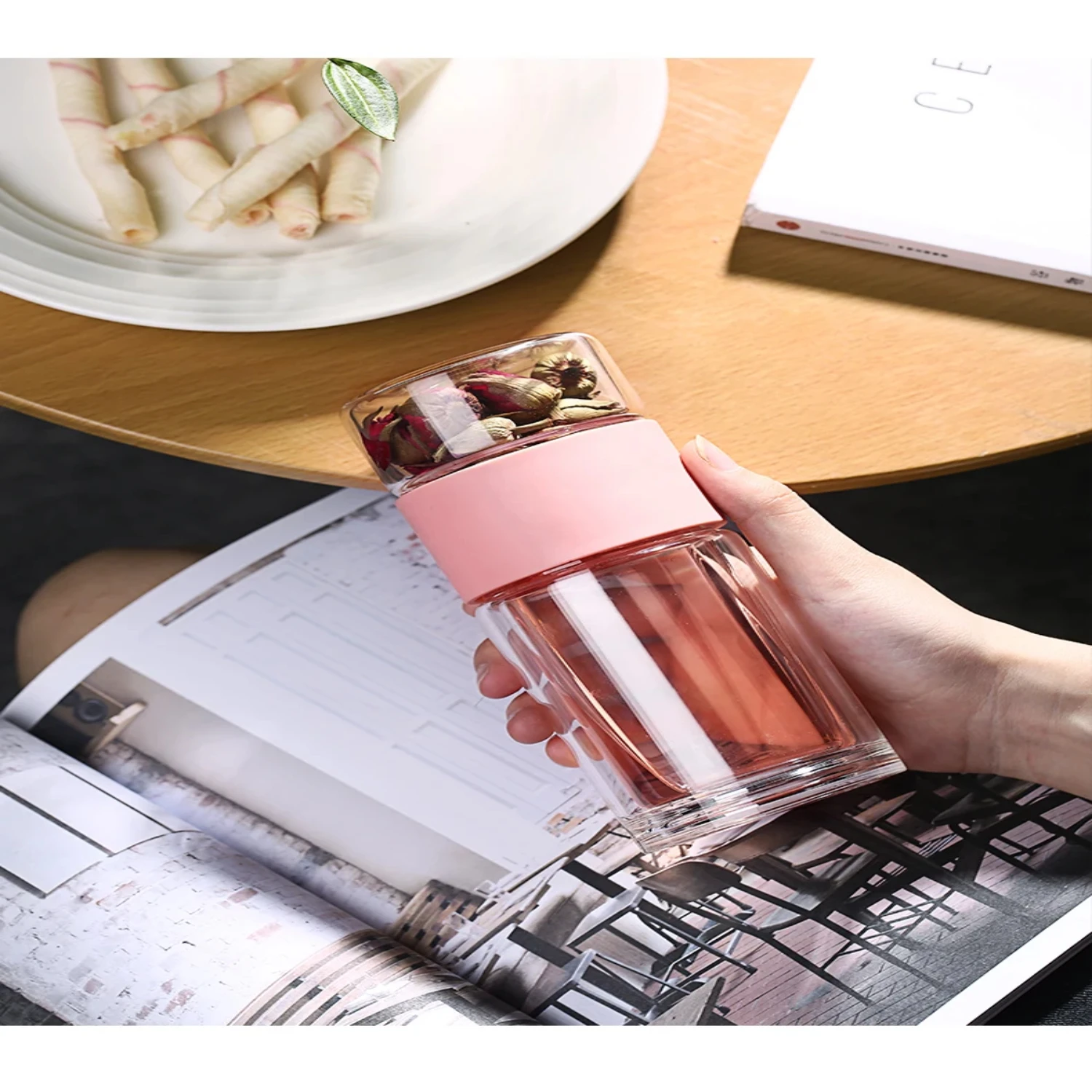 Oneisall Tea Water Bottle Travel Drinkware Portable Double Wall Glass Stainless Steel Infuser Filters The Filter Tumbler