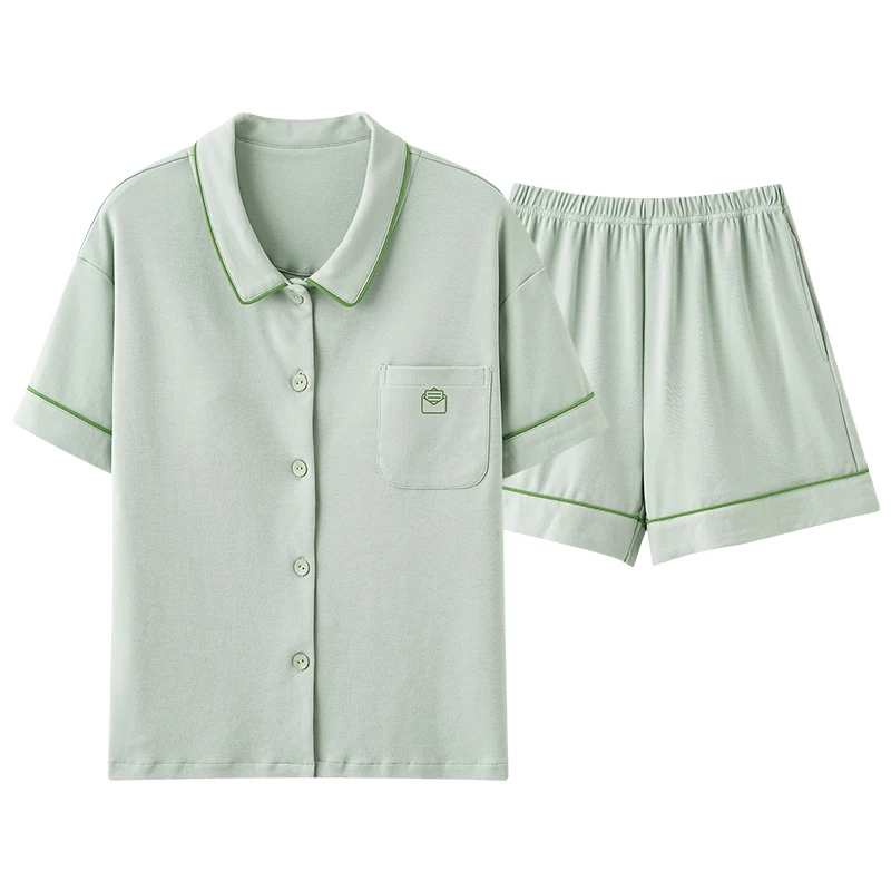 Новейший комплект пижам для пары летняя одежда сна из 100% хлопка с отложным