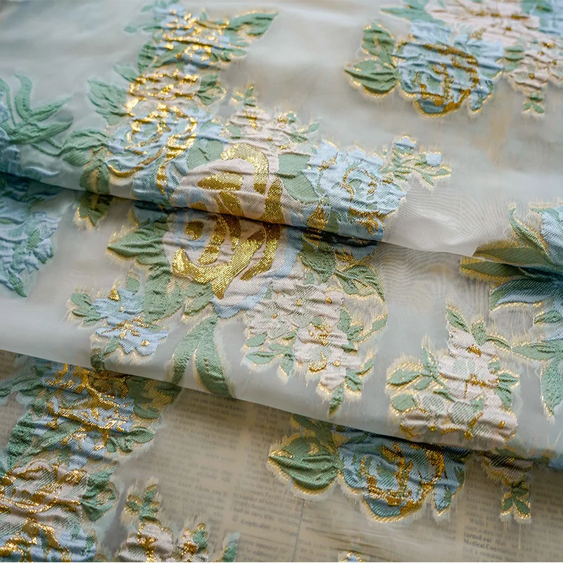 Золотая шелковая Тюлевая пряжа окрашенная жаккардовая ткань женское Цветочное платье ретро свадебное платье сумка декоративная швейная ткань 50 см x 130 см