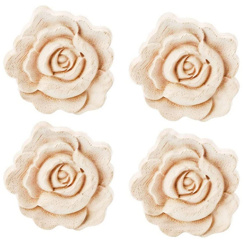 

Wooden Carved Onlay Appliques Rose Wood Carving Decal Unpainted Furniture Bed Door Cabinet Decor
