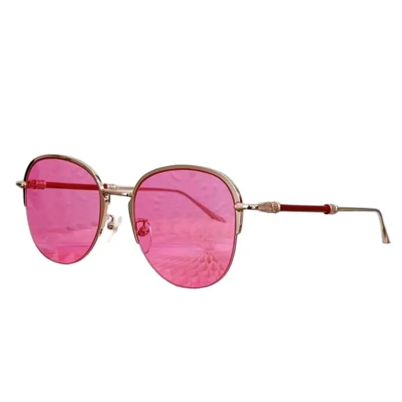 

New half-frame round sunglasses for women Fashion brand glasses Metal egg - shaped sunshade mirror with red lenses