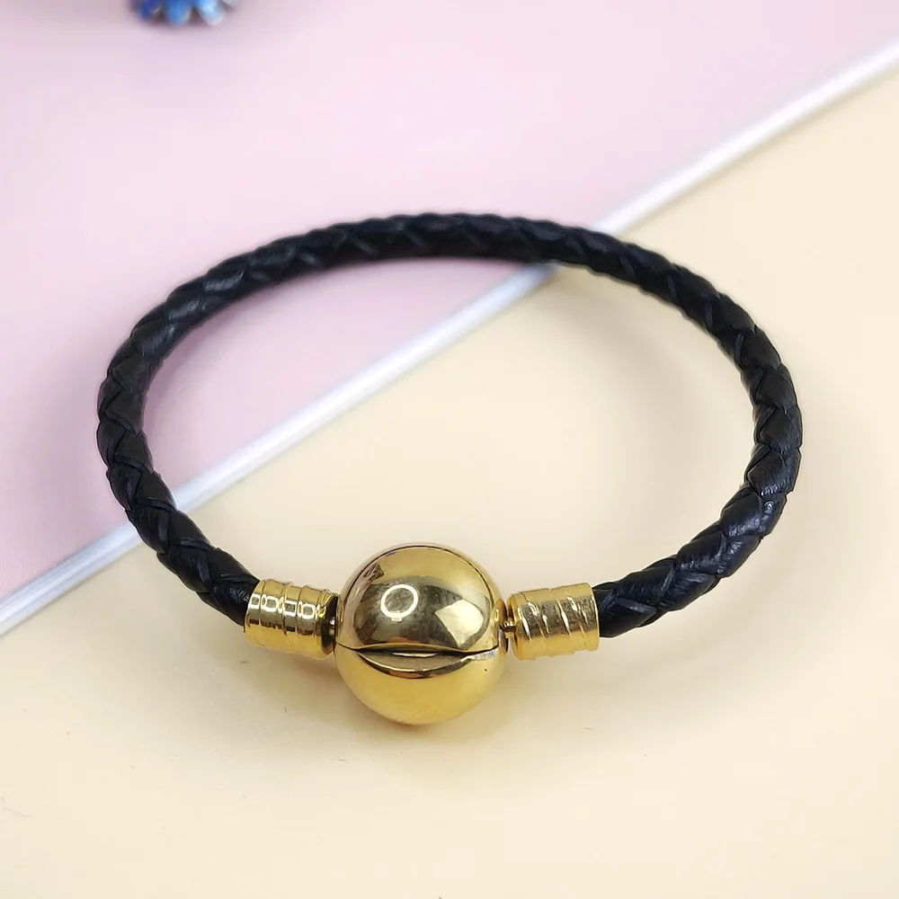 

Pandoraer classics Round Clasp Jewelry Rope Leather Woven Bracelet Handmade Wristband Charms Bracelets for Women Children Gift