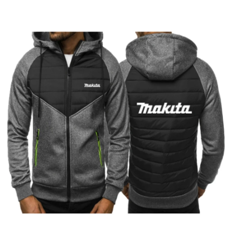 

Fashion New Makita Logo Printing Hoody Spliced Jacket Coat Printed Men Hoodies Casual Coat Hooded Fleece Zipper Streetwear