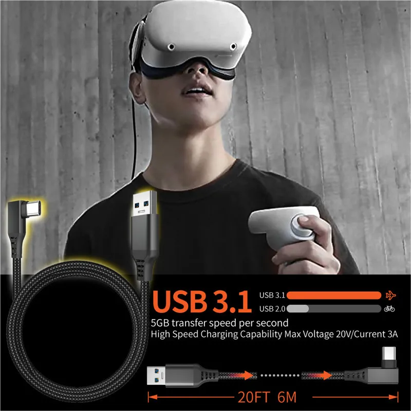 USB 3.1 Gen 2 VR Link Cable For Oculus Quest 2 3M 5M Type C Data Transfer Charging Cable USB-A to Type-C for Quest2 Accessaries