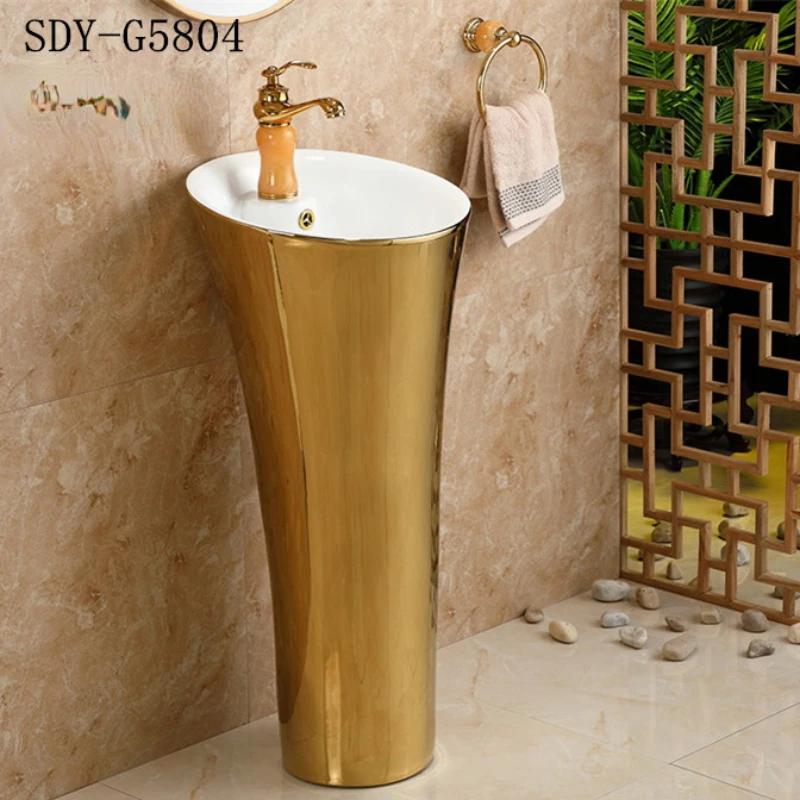 

ceramic golden color luxury pedestal porcelain art basin bathroom gold stand pedestal sink