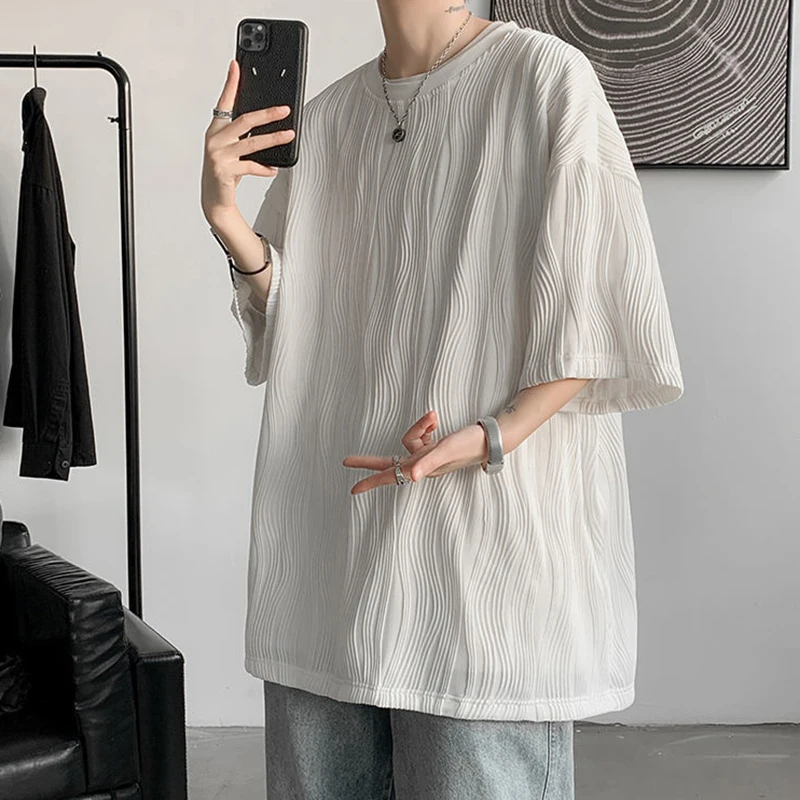 Свитшот мужской оверсайз с коротким рукавом модная драпировка плиссировка