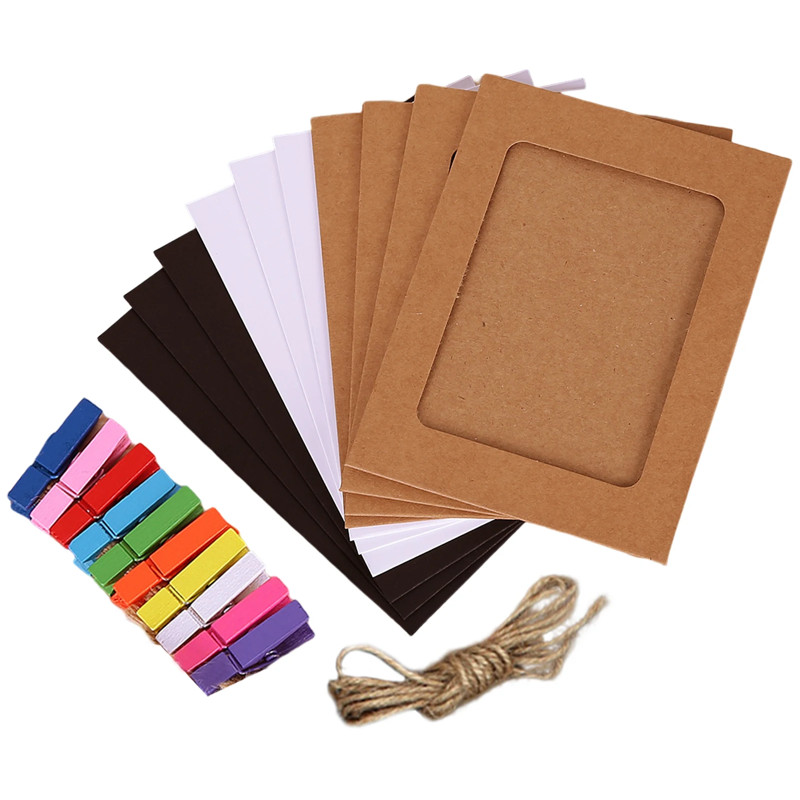 

10pcs Paper Wall Hanging Home Office DIY Jute Twine White Cardboard Smooth With Wooden Clips Wedding Exquisite Photo Frames