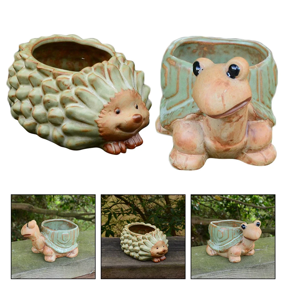 

2pcs Adorable Animal Design Flowerpots Flower Planting Pots for Home Ceramics Flowerpots