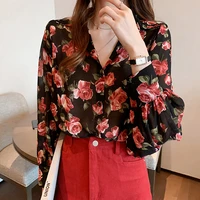 2022 new floral blouse women turn down collar long sleeve fashion plus size casual blouses elegant lady office work shirts tops