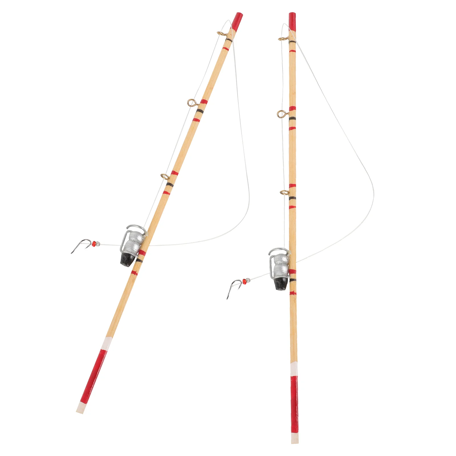 

2 Pcs House Fishing Rod Mini Accessories Ornament Props Supplies Decorative Wooden Preschool Ornamental