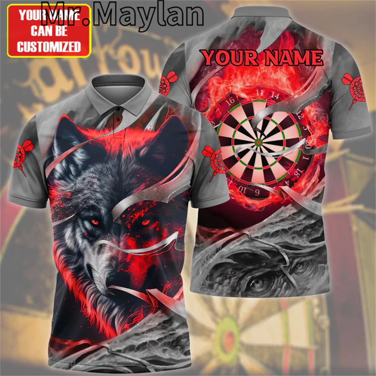 Индивидуальная разноцветная версия 3d-рубашки поло Dartboard Wolf для мужчин и женщин