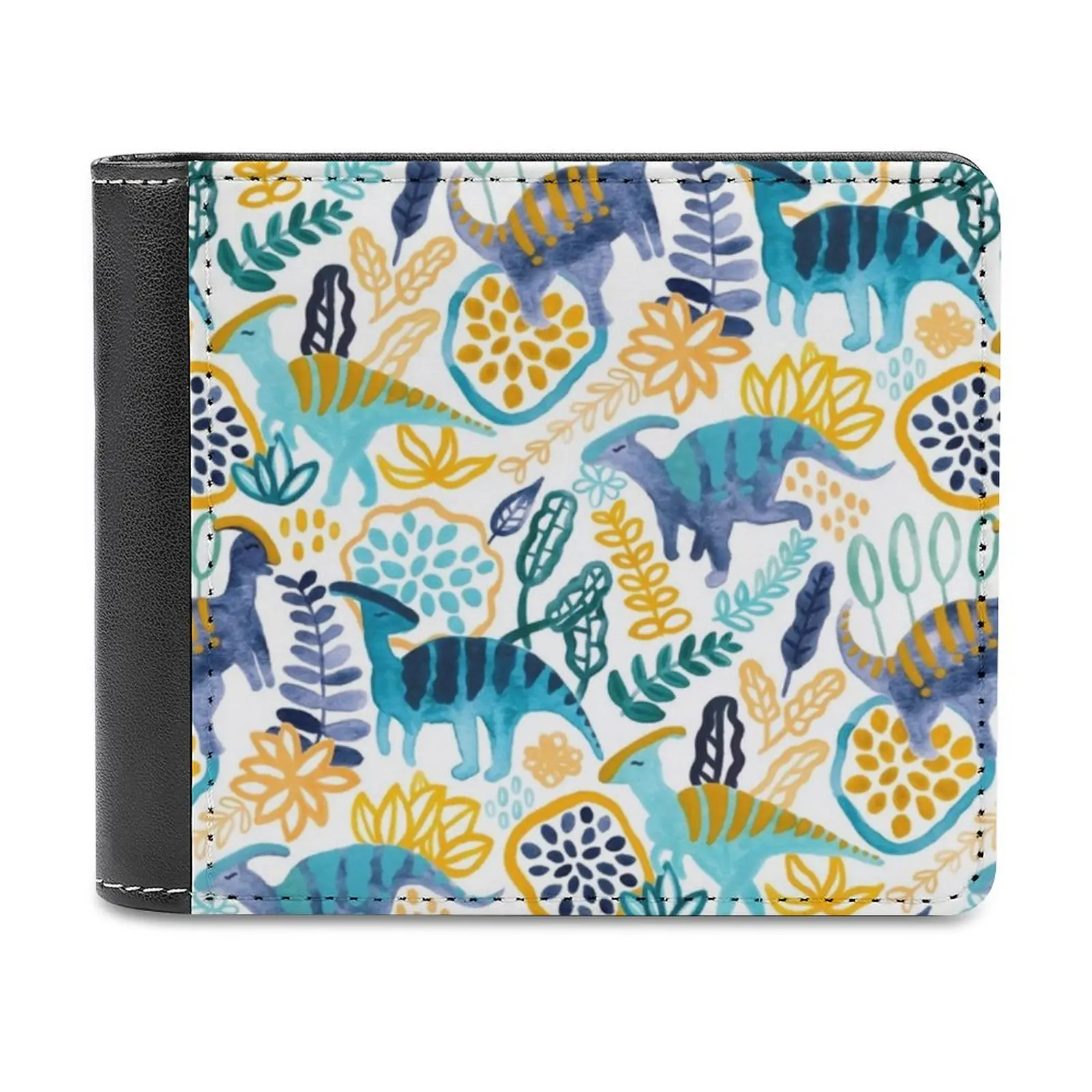 

Gouache Parasaurolophuses Leather Wallet Credit Card Holder Luxury Wallet Dinosaurs Tigatiga Cute Watercolor Gouache Orange