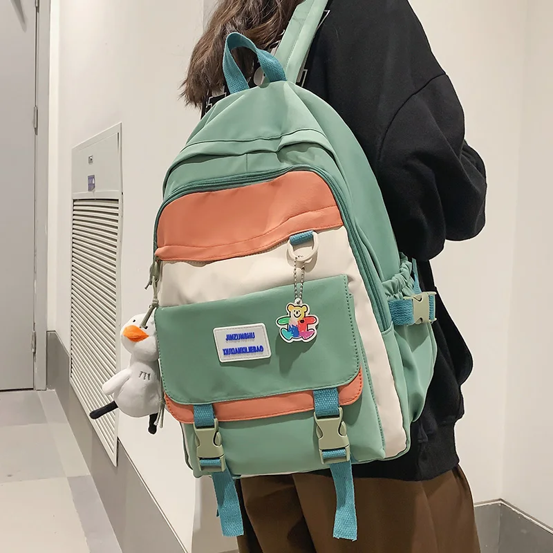 

2022 Patchwork Contrast Women's Backpack Nylon Fabric Anti-Theft Travel Backpack Stylish School Bag backpack For Young Girls New