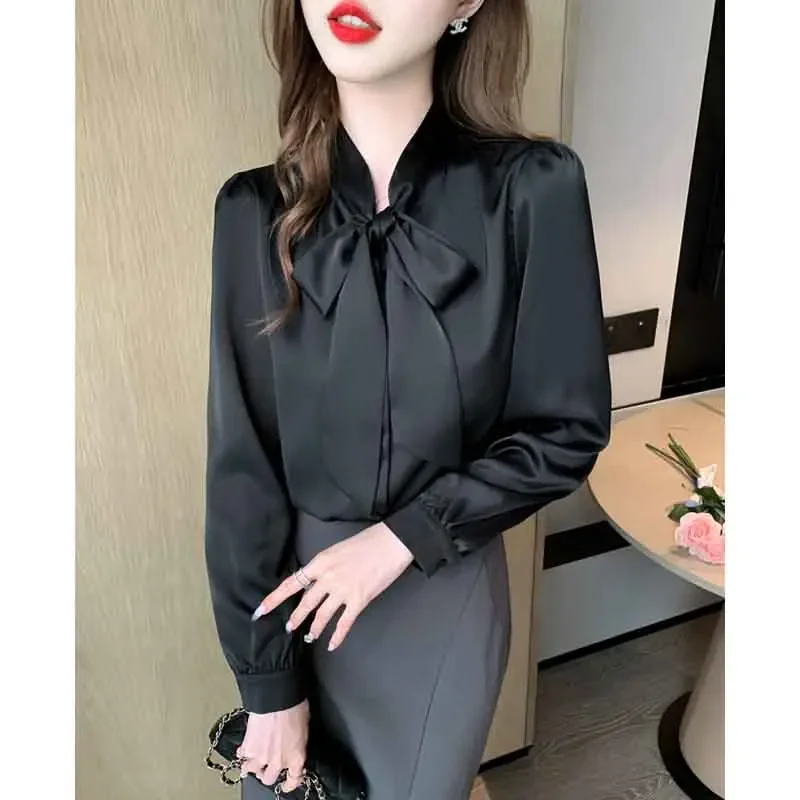 Женская шифоновая блузка с длинным рукавом и V-образным вырезом