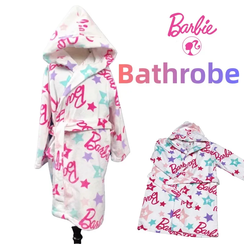 

Халат Барби хлопковый с капюшоном для маленьких девочек, впитывающая куртка для плавания с мультяшным рисунком, пижама, уличная шаль, мягкая теплая одежда