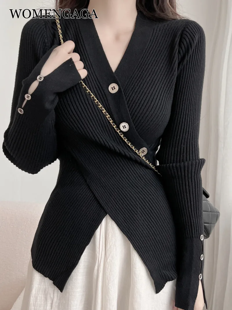 

Cross Sweet Women's V-neck Knitwear Long Sleeve Bottom Sweater Tight Spring Autumn Thin Fashion Hot Sexy Korean Top M5FW