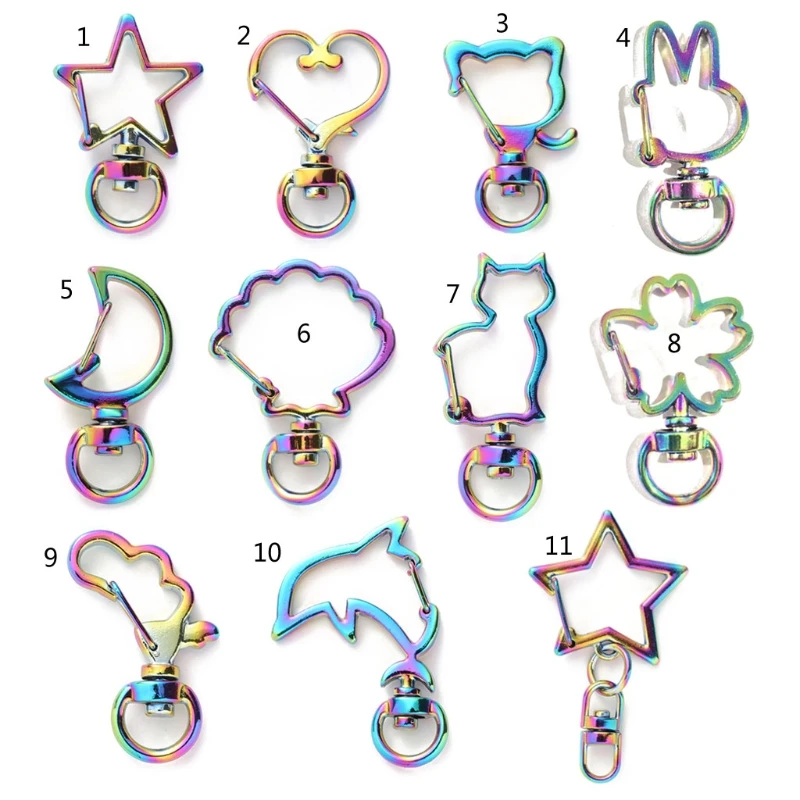 

10 Pcs Heart Keychain Rainbow Metal Hook Lobster Clasp for Cat for Key
