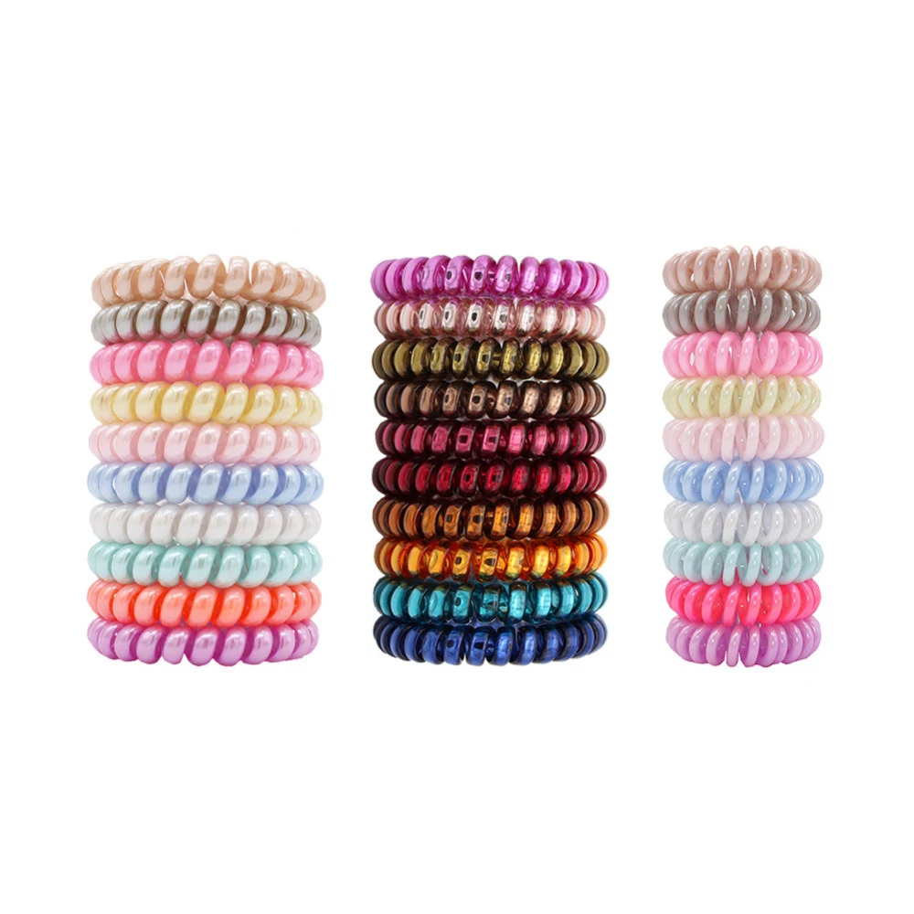 Ful Spiral Spin Screw Telephone Wire Hair Ties Pearly Premium Plastic Rubbers Ponytails