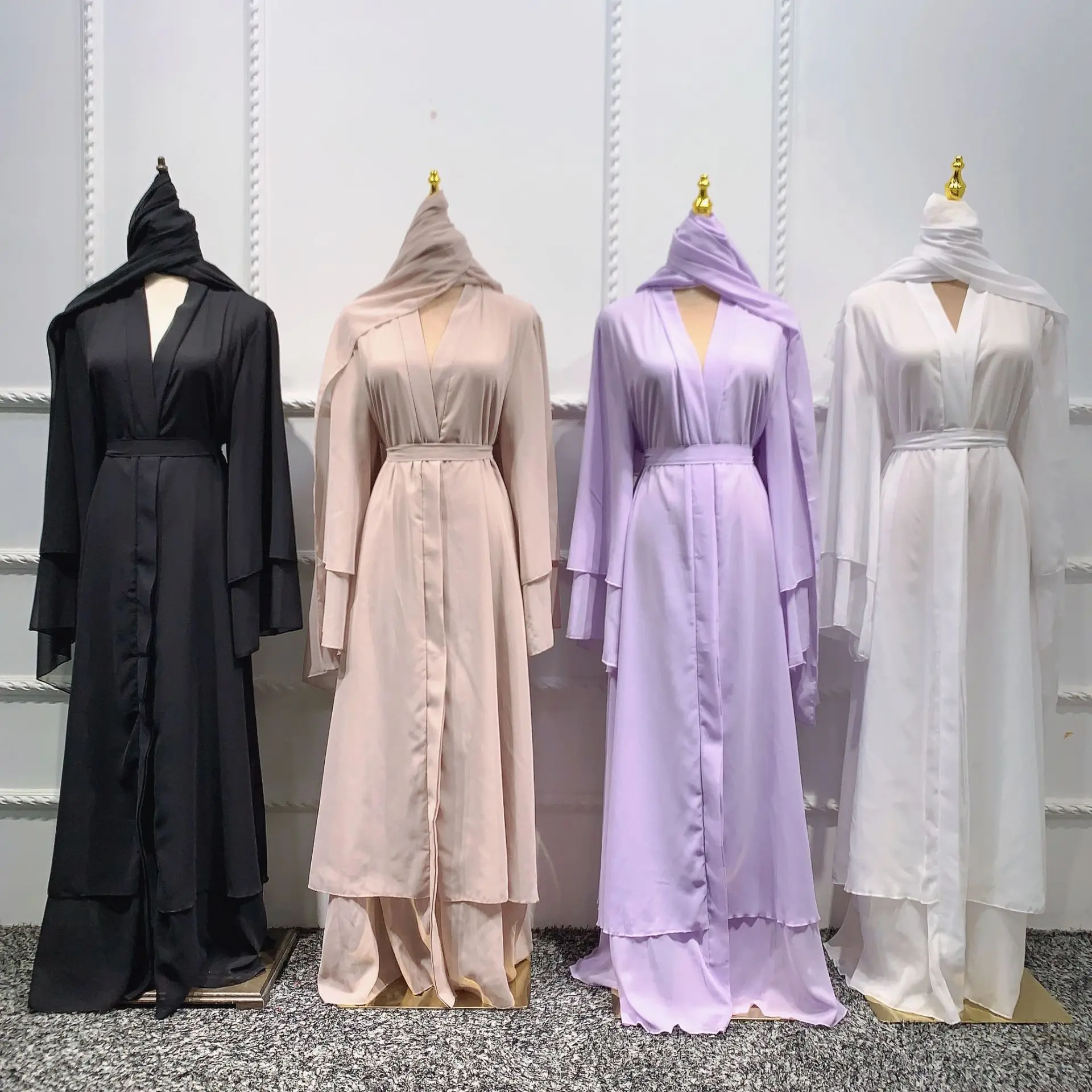 Ramadan Eid Chiffon Open Abaya Kimono Dubai Muslim Hijab Dress Abayas for Women Casual Kaftan Robe Femme Caftan Islam Clothes