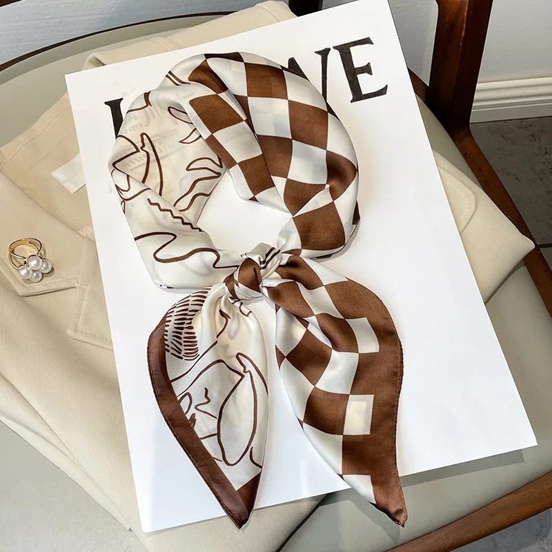 

Fashion Silk Scarf Luxury Brand Print 70cm Square Hairbands Neckerchief Female Bandana Spring Women Scarves Bufanda