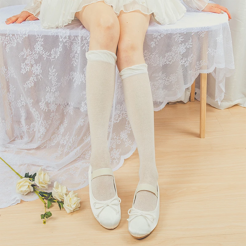 HIANNECY Original Lovely Lace Girl's Black Socks Summer Ultra-thin Silk White Socks JK Mesh stockings Lovely Lolita Student
