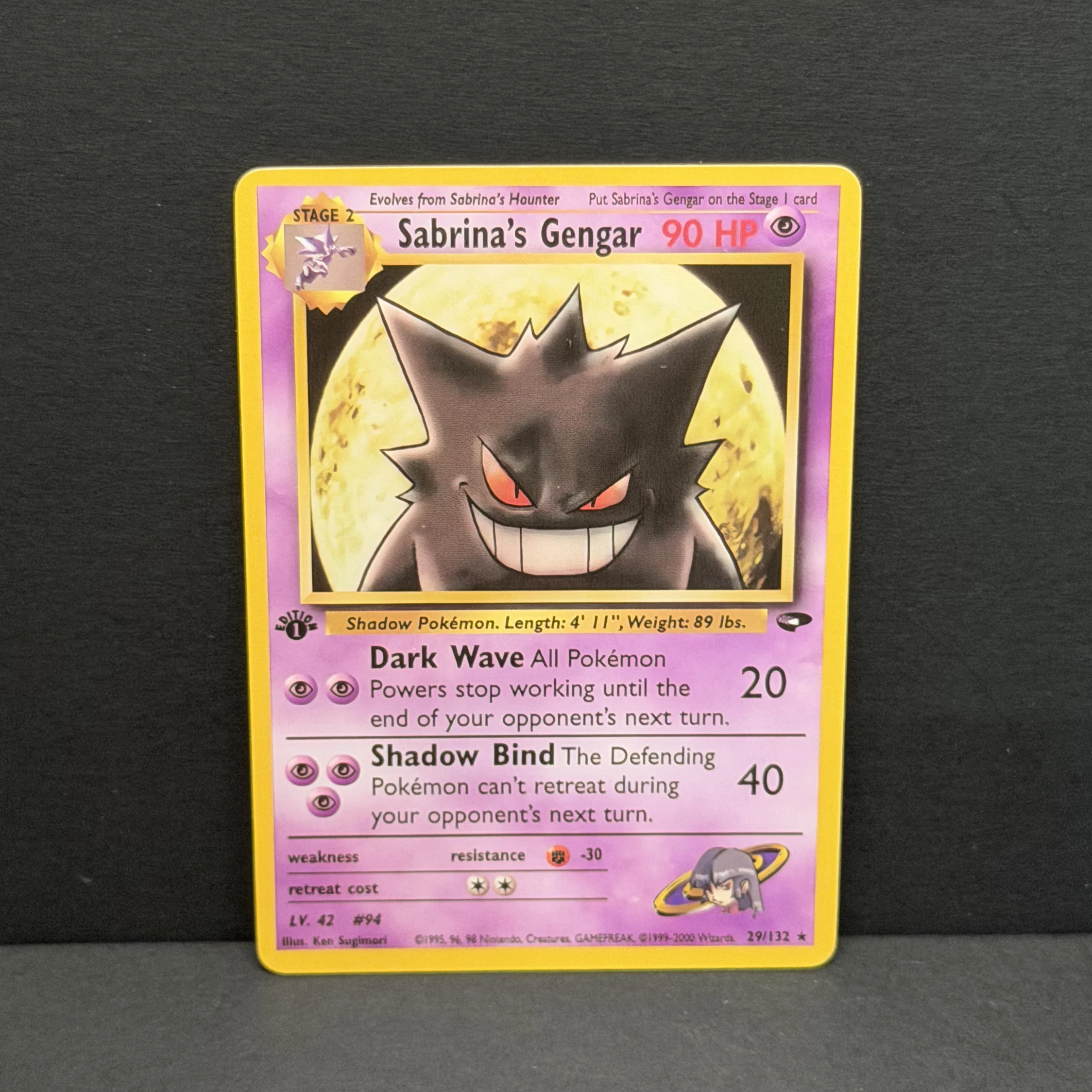 Фото PTCG DIY 2000 POKEMON GYM CHAL. Коллекционная карта SABRINA'S GENGAR 1-го издания, базовый набор, серая шляпа, Ван Гог, игровая прокси-карта, игрушка, дропшиппинг №2