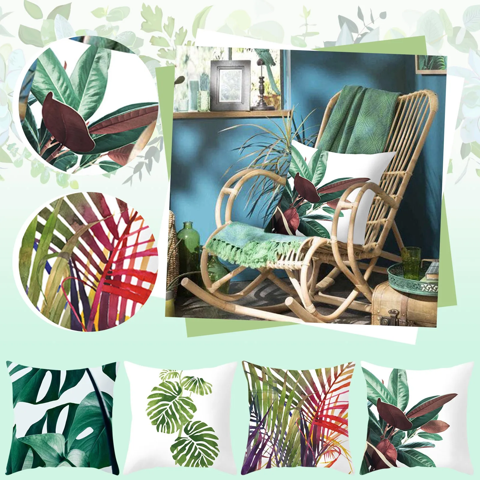 

Summer Tropical Plant Pillowcase Decorative Pillowcase Homeware Office Print Cushion White Cotton Pillow Cases Standard Size