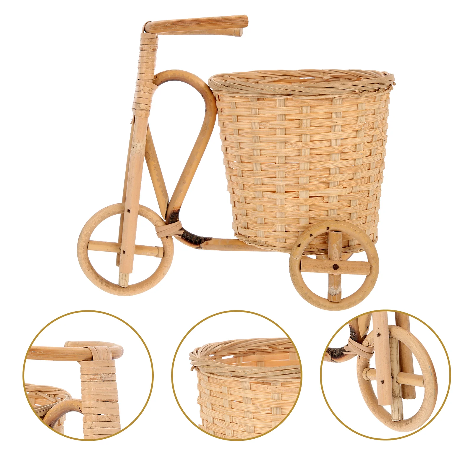 

Tricycle Flower Planter Wicker Storage Baskets Woven Pots Indoor Plants Holder Faux Hanging Wedding Table Decor