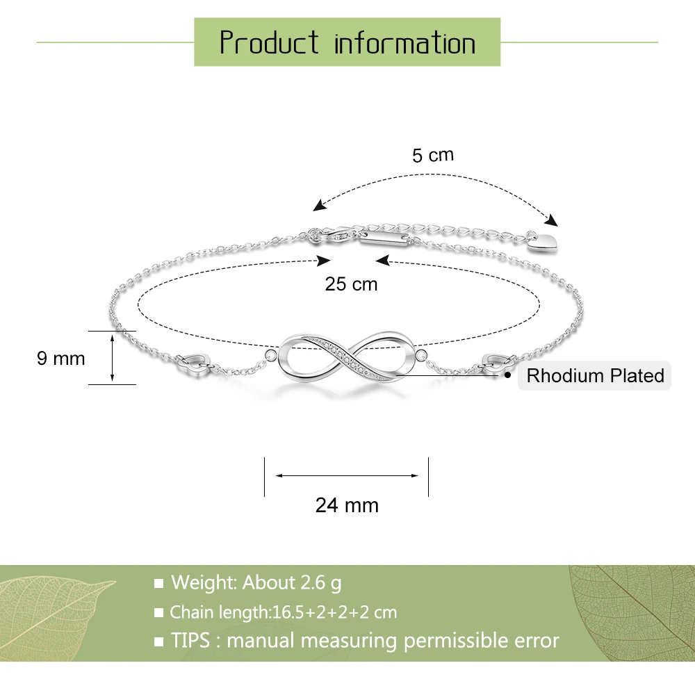 Классические серебристые браслеты на щиколотку для женщин с бесконечностью из кубического циркония на лодыжке босохождения ювелирные украшения (Lam Hub Fong).