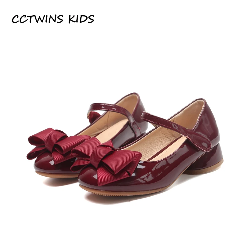 CCTWINS KIDS 2020 Baby Girl Party Princess Toddler Bow Pink Pu Leather Shoe Children Mid Heel Kid Fashion Black Shoe G1126