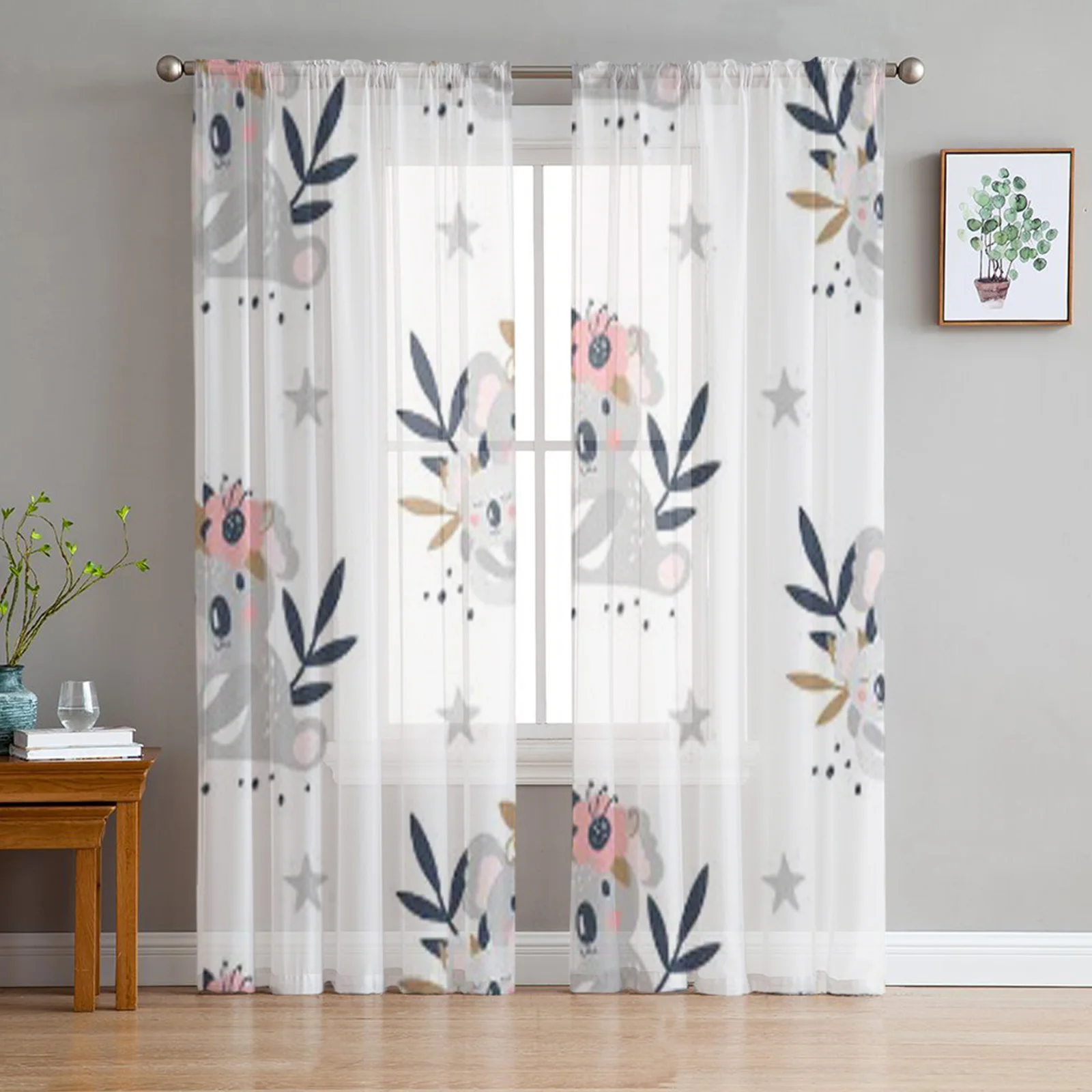 

Симпатичные белые тюлевые прозрачные оконные шторы Koala для гостиной, спальни, современные шторы из органзы, декоративные драпировки