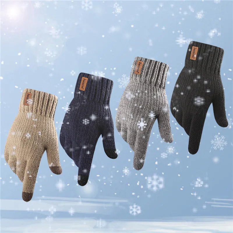 

Men Knitted Gloves Winter Touch Screen High Quality Male Thicken Warm Wool Solid Gloves Men Mitten Business Autumn