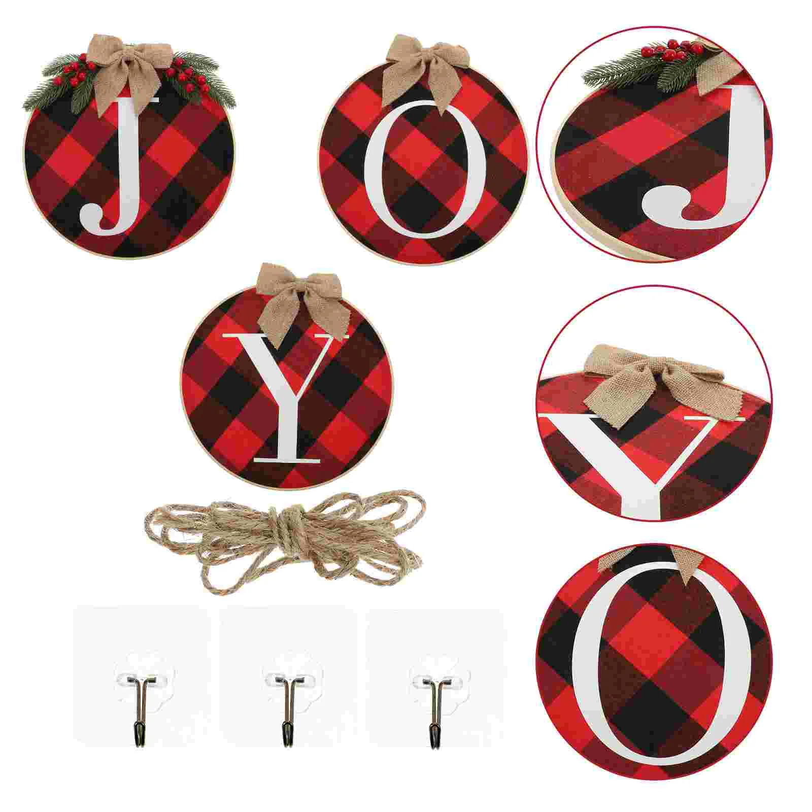 

3 Pcs Christmas Joy Pendant Wall Door Decor Household Wooden Mall Decors Light Decorations Home